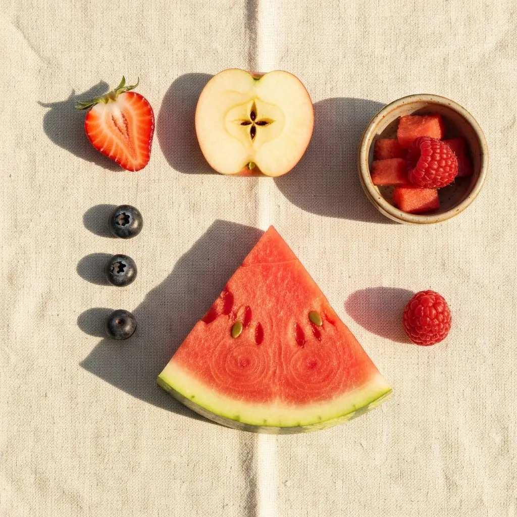 Safe fruits for guinea pigs arranged on a clean surface