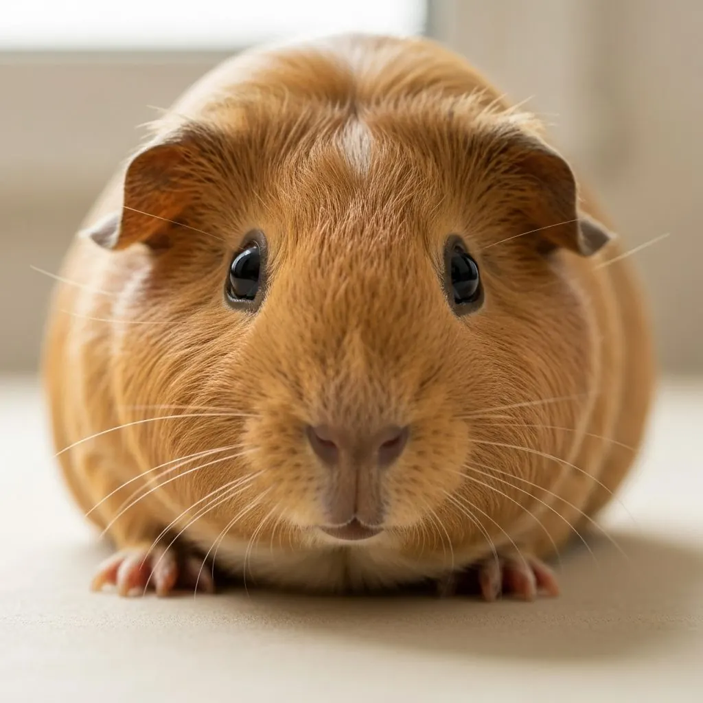 Close-up portrait of a healthy guinea pig showing bright clear eyes