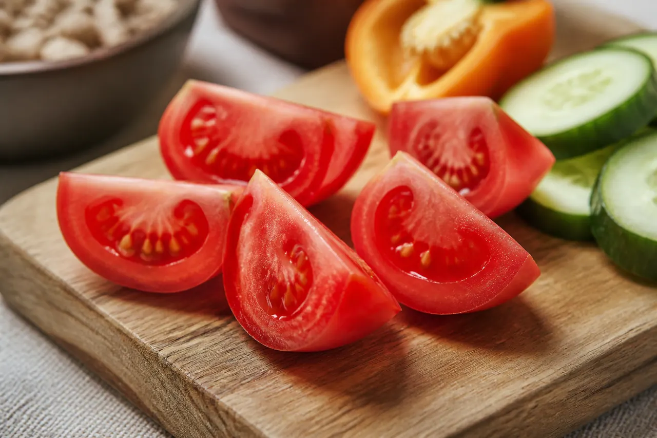 Ripe tomato wedges prepared as an occasional treat for guinea pigs